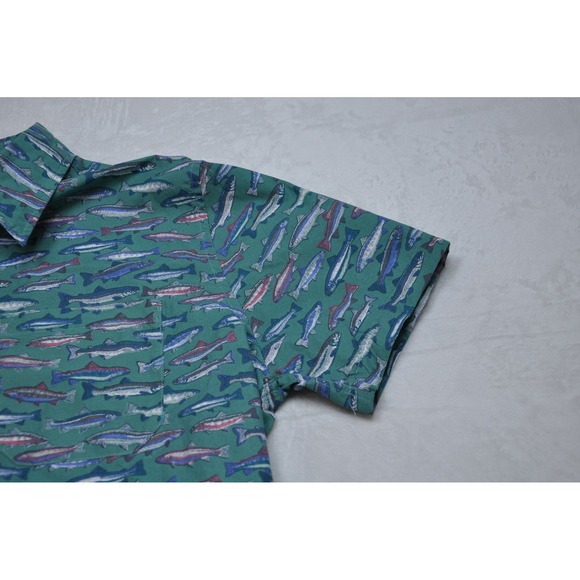 Eddie Bauer Shirt Mens Medium Trout Fish Print Short Sleeve Button Up Casual - Picture 5 of 11